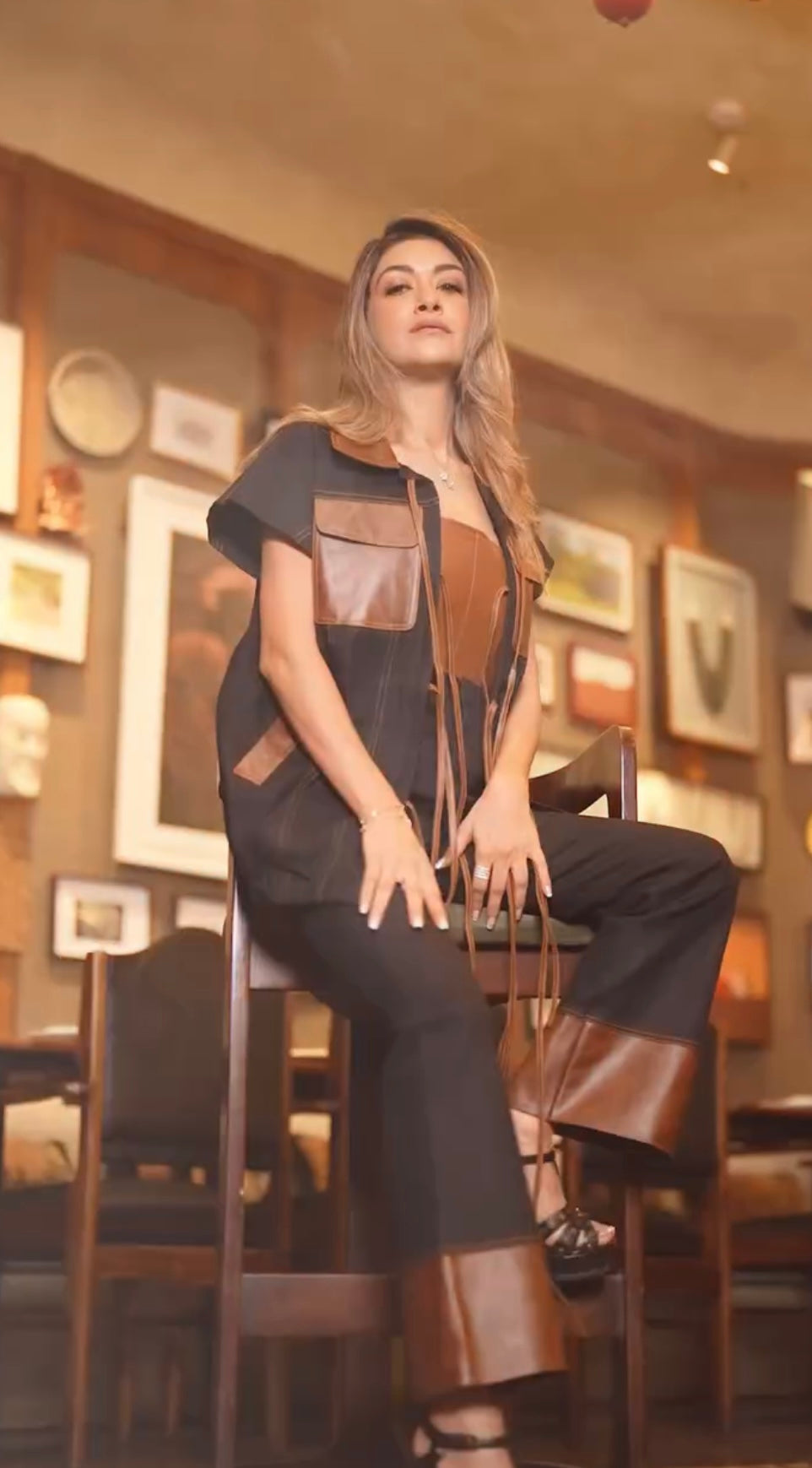 Camille Mocha Mousse Oversized Jacket and Trousers Set with Bustier