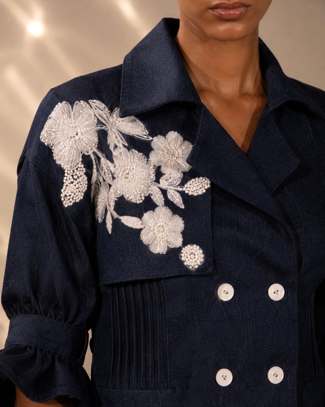 Denim Embroidered Trench Dress
