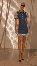 Rihana denim panel and jaquard dress