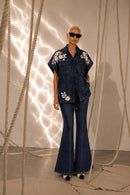 Brittany Blue Denim Embroidered jacket Coord set