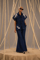 Brittany Blue Denim Embroidered jacket Coord set