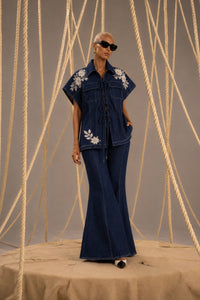 Brittany Blue Denim Embroidered jacket Coord set