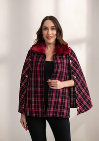 XOXO Fur and Tweed Cape with Metallic Buttons