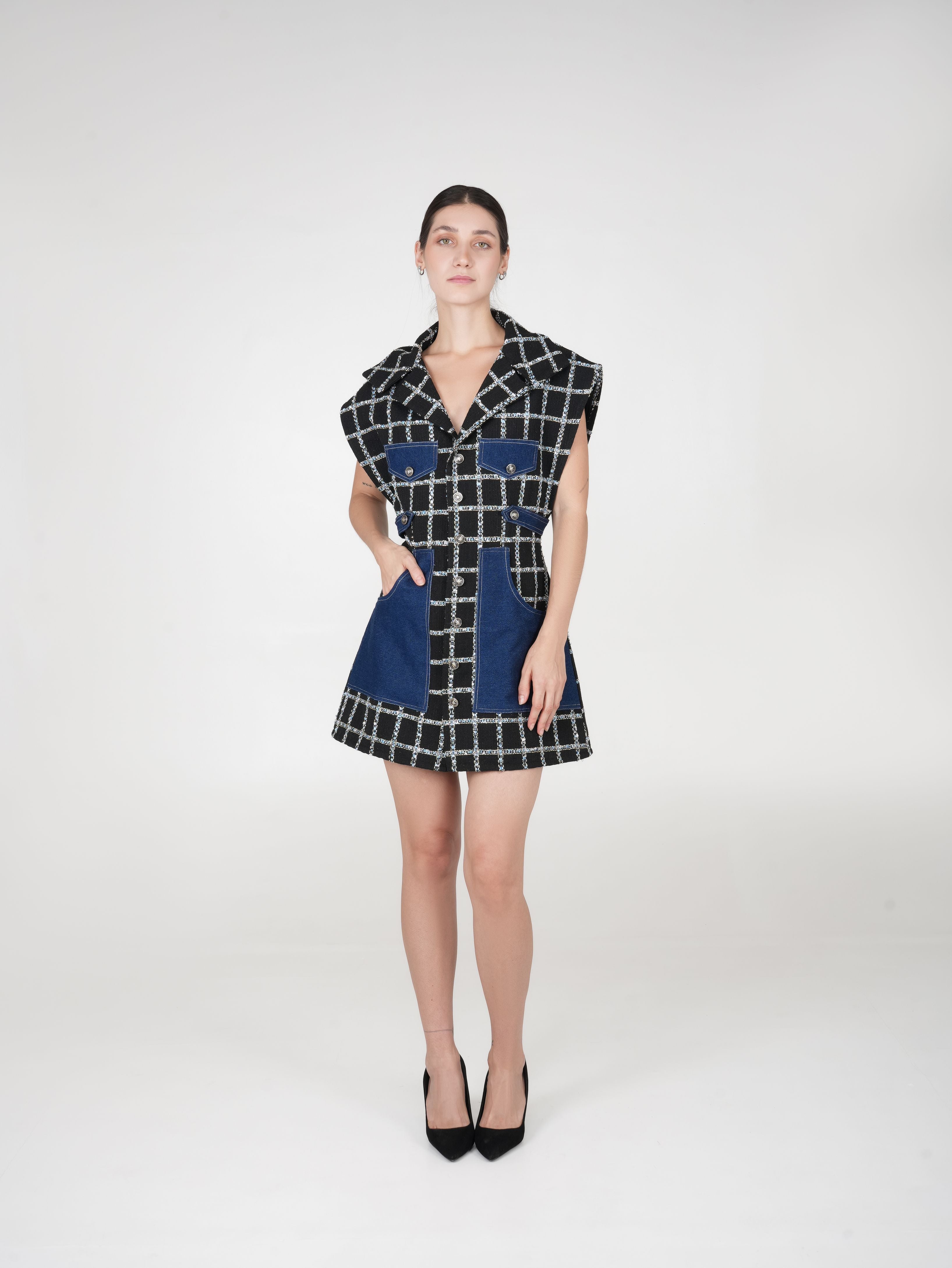 Gabbie Tweed And Denim Dress