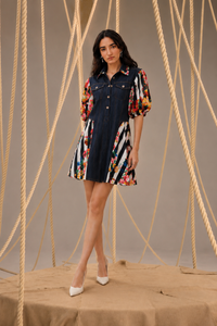 Sabe Denim Center Panel Dress with Printed Sides