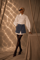 Lozenge shirt dress with overlap tweed skirt