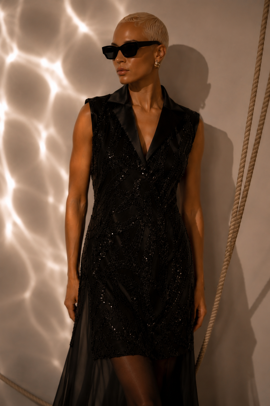 Magic hour black embroidered dress with gorgeotte skirt