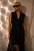 Magic hour black embroidered dress with gorgeotte skirt