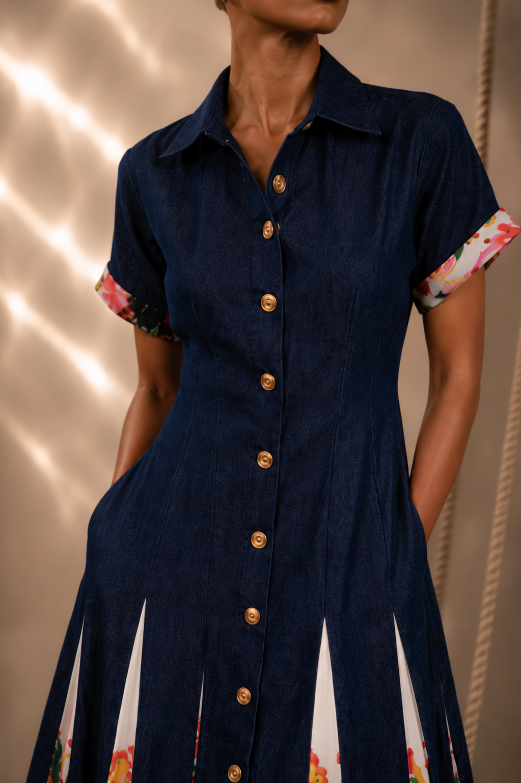 Matilda Pleated Dress with Printend Panels