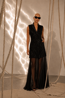 Magic hour black embroidered dress with gorgeotte skirt