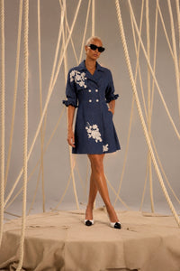 Denim Embroidered Trench Dress