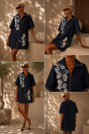Blanca Floral Embroidered Denim Dress