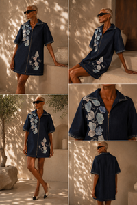 Blanca Floral Embroidered Denim Dress
