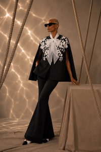 Bennet  Embroidered Cape with  Detachable  Organza Bow