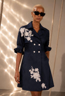 Denim Embroidered Trench Dress