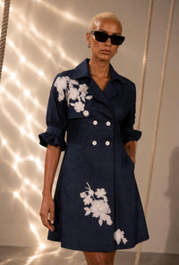 Denim Embroidered Trench Dress