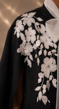 Bennet  Embroidered Cape with  Detachable  Organza Bow