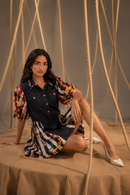Sabe Denim Center Panel Dress with Printed Sides