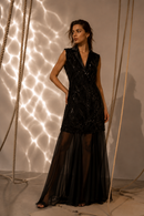 Magic hour black embroidered dress with gorgeotte skirt
