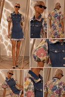 Rihana denim panel and jaquard dress