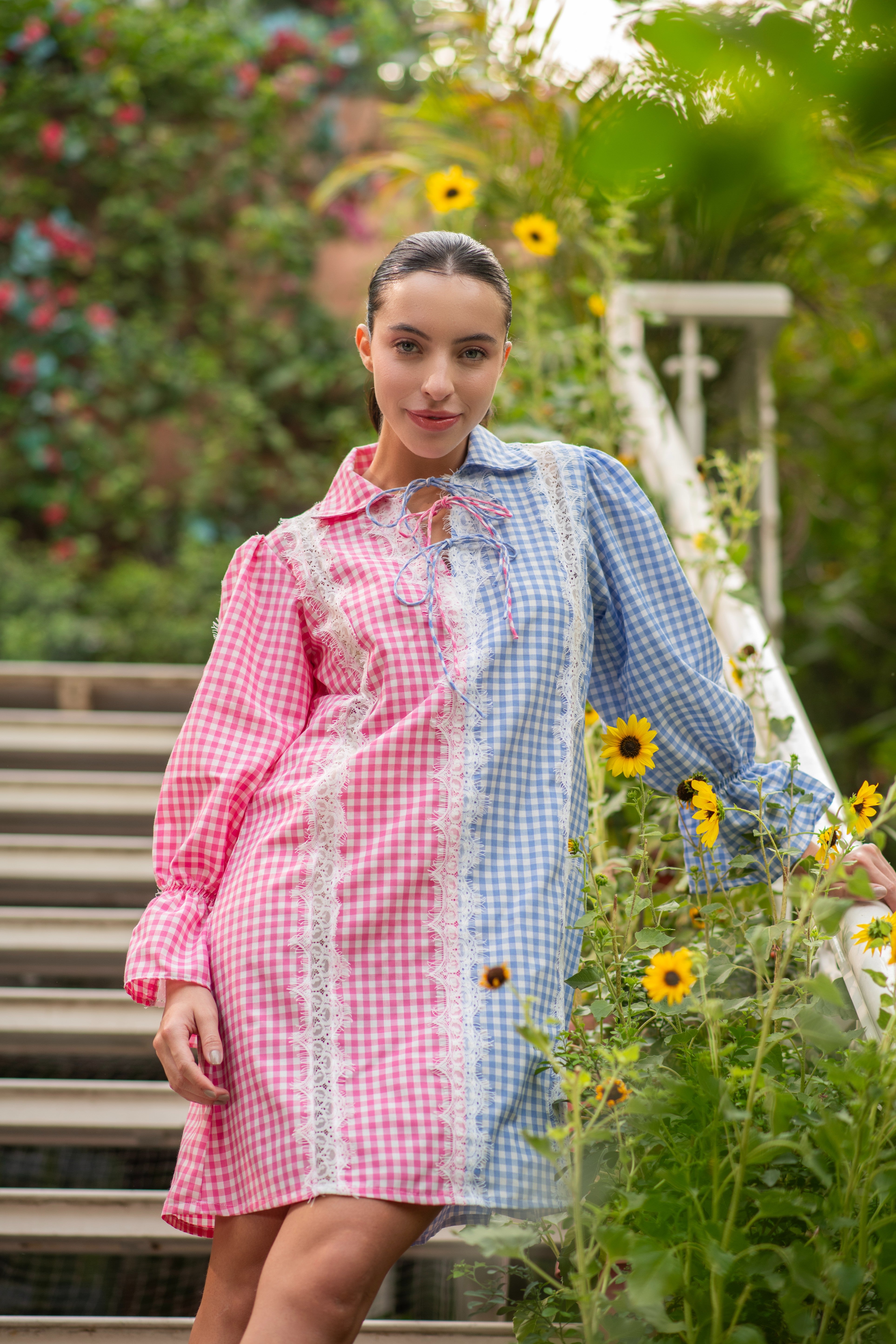 Manifest Ghigham Dress with Bow Tie