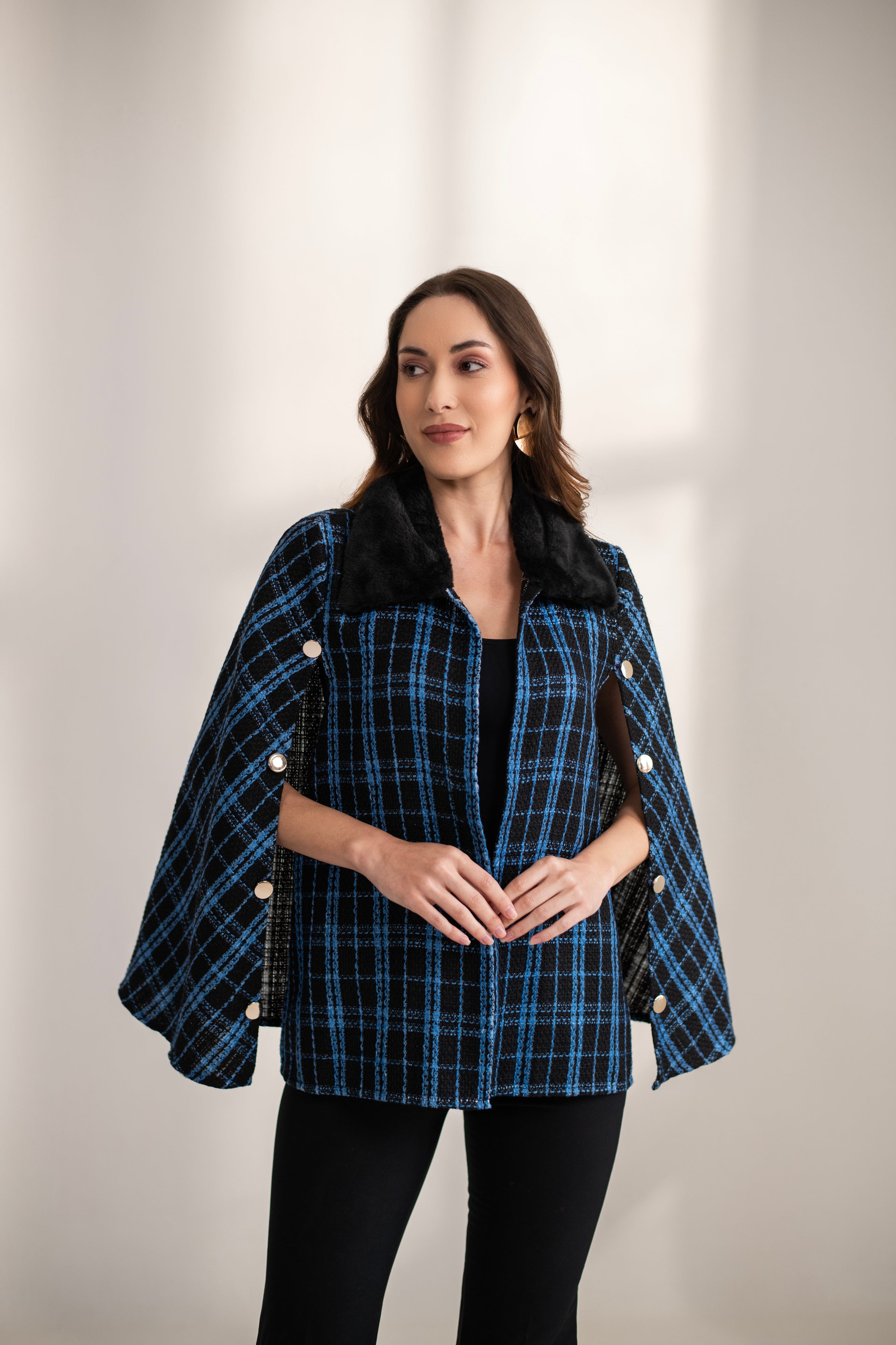 XOXO Blue  Fur and Tweed Cape