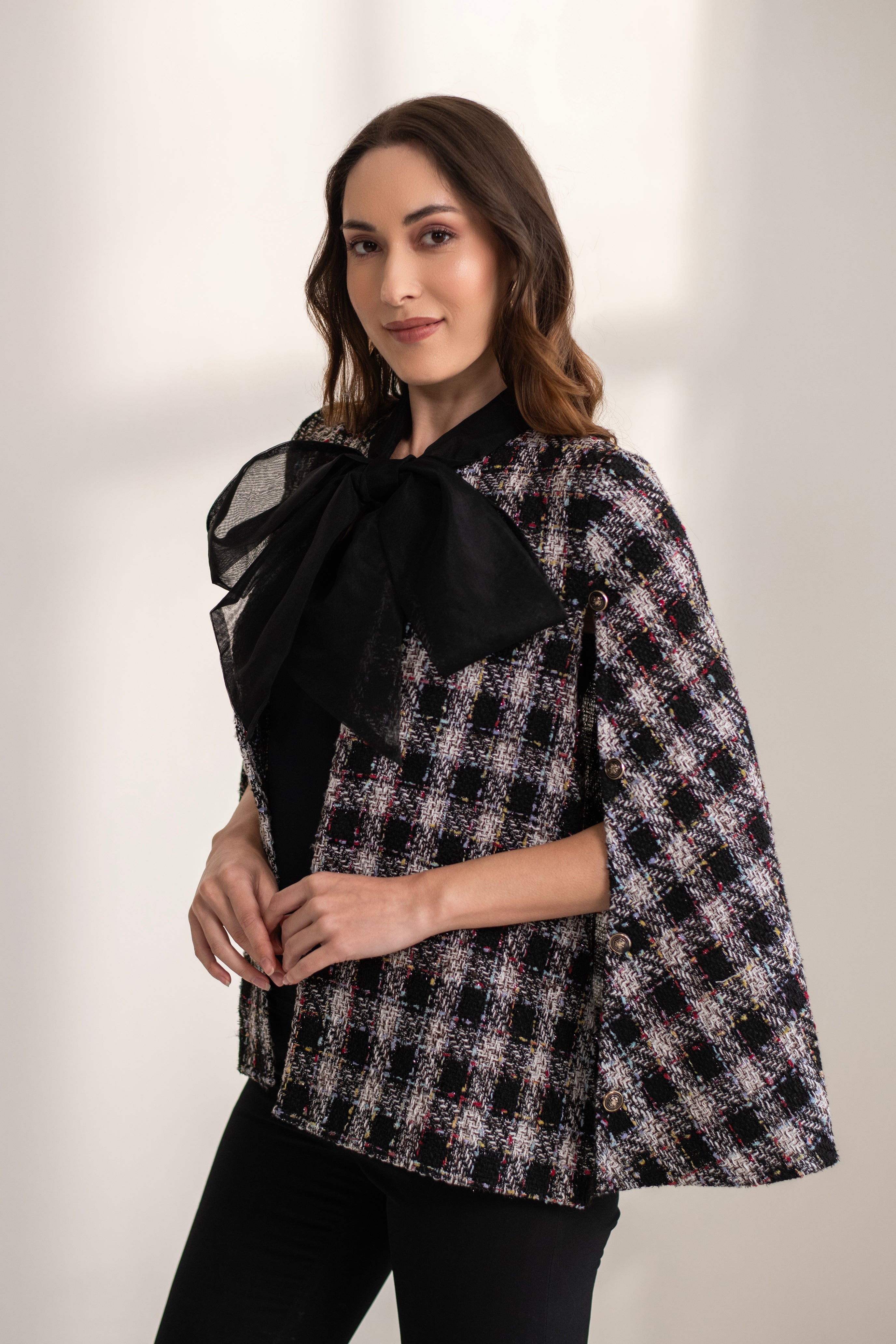 New Ginny Bow Tweed Cape