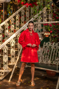 Red Ghigham Lace Bow Dress