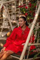 Red Ghigham Lace Bow Dress