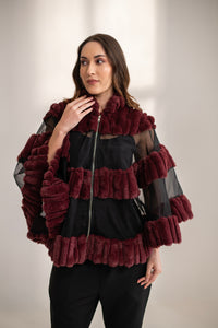 Amour Fur and Organza Cape with Metallic Zip