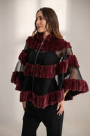 Amour Fur and Organza Cape with Metallic Zip