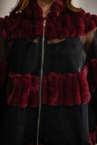 Amour Fur and Organza Cape with Metallic Zip