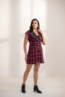 Flamingo Leather and Tweed Dress Multiple Collar