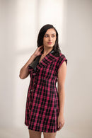 Flamingo Leather and Tweed Dress Multiple Collar