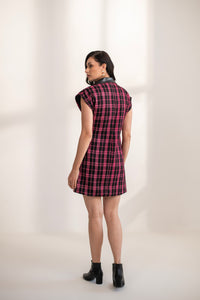 Flamingo Leather and Tweed Dress Multiple Collar