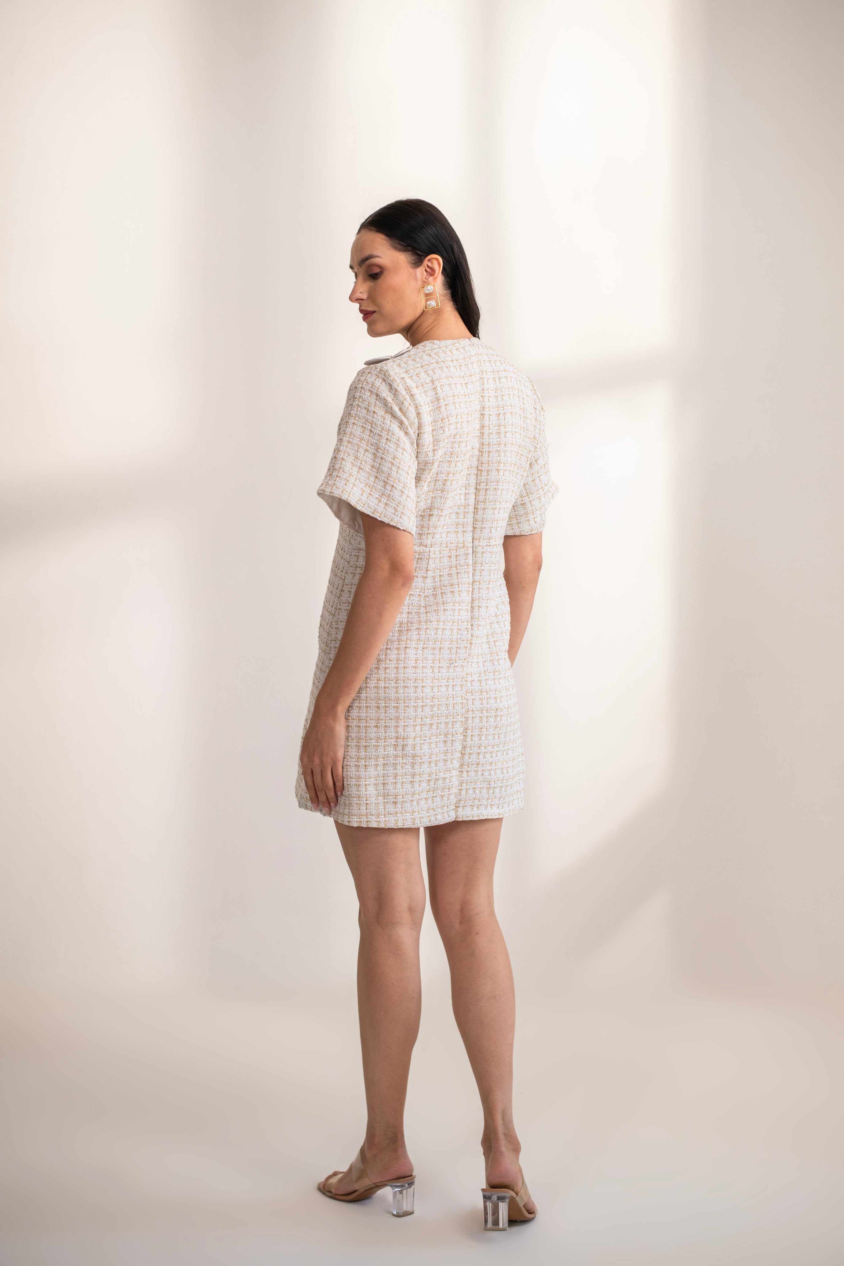 Mallorca Tweed Dress with 3D flowers and Pearls