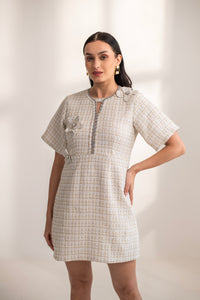 Mallorca Tweed Dress with 3D flowers and Pearls