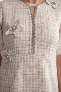 Mallorca Tweed Dress with 3D flowers and Pearls
