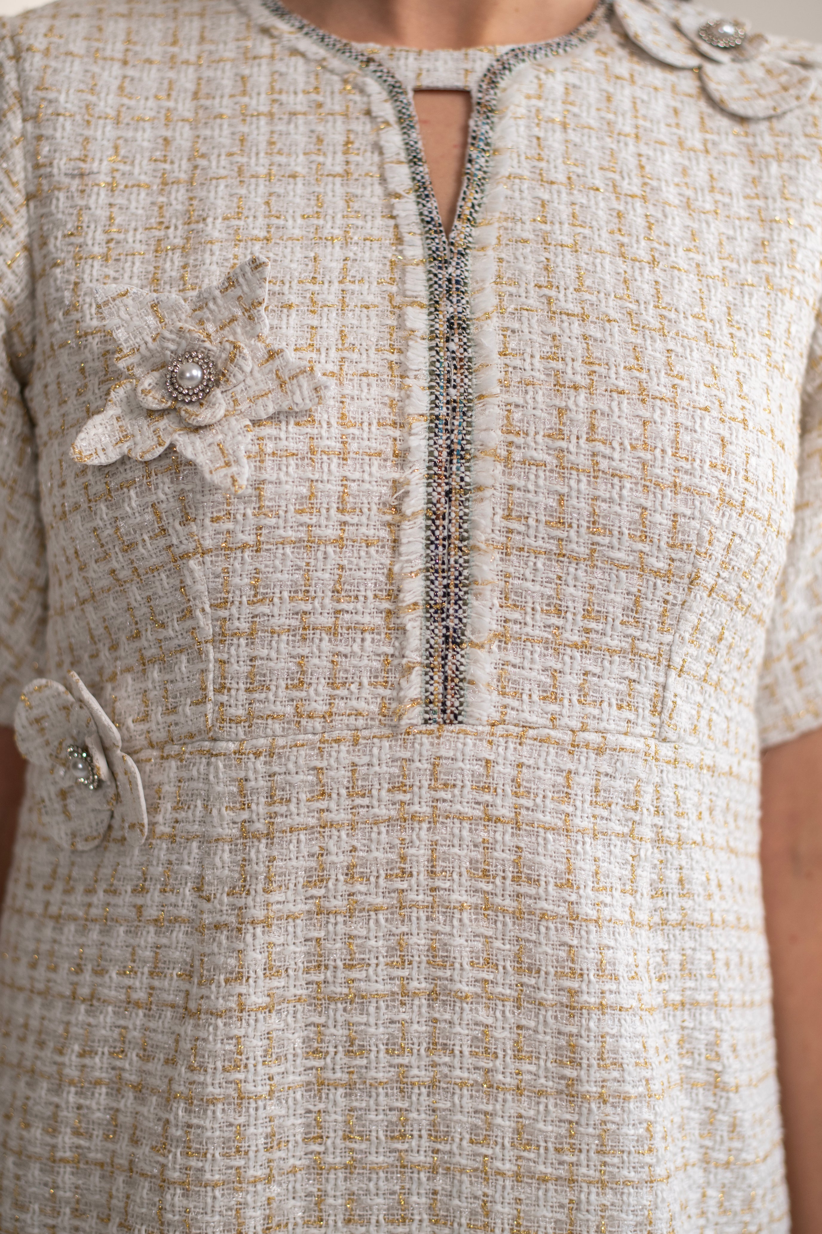 Mallorca Tweed Dress with 3D flowers and Pearls