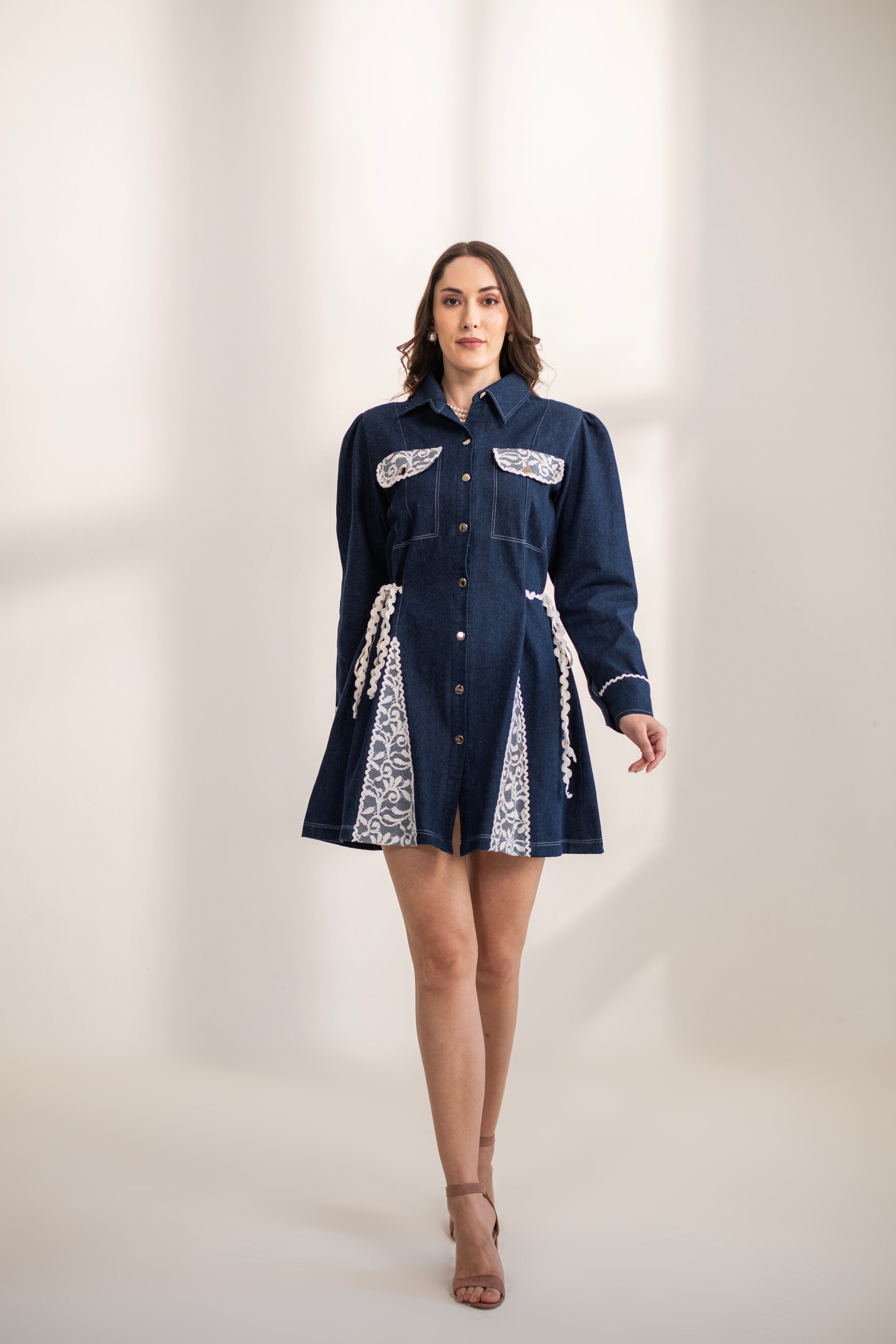 Bella Lace Denim Dress Blue