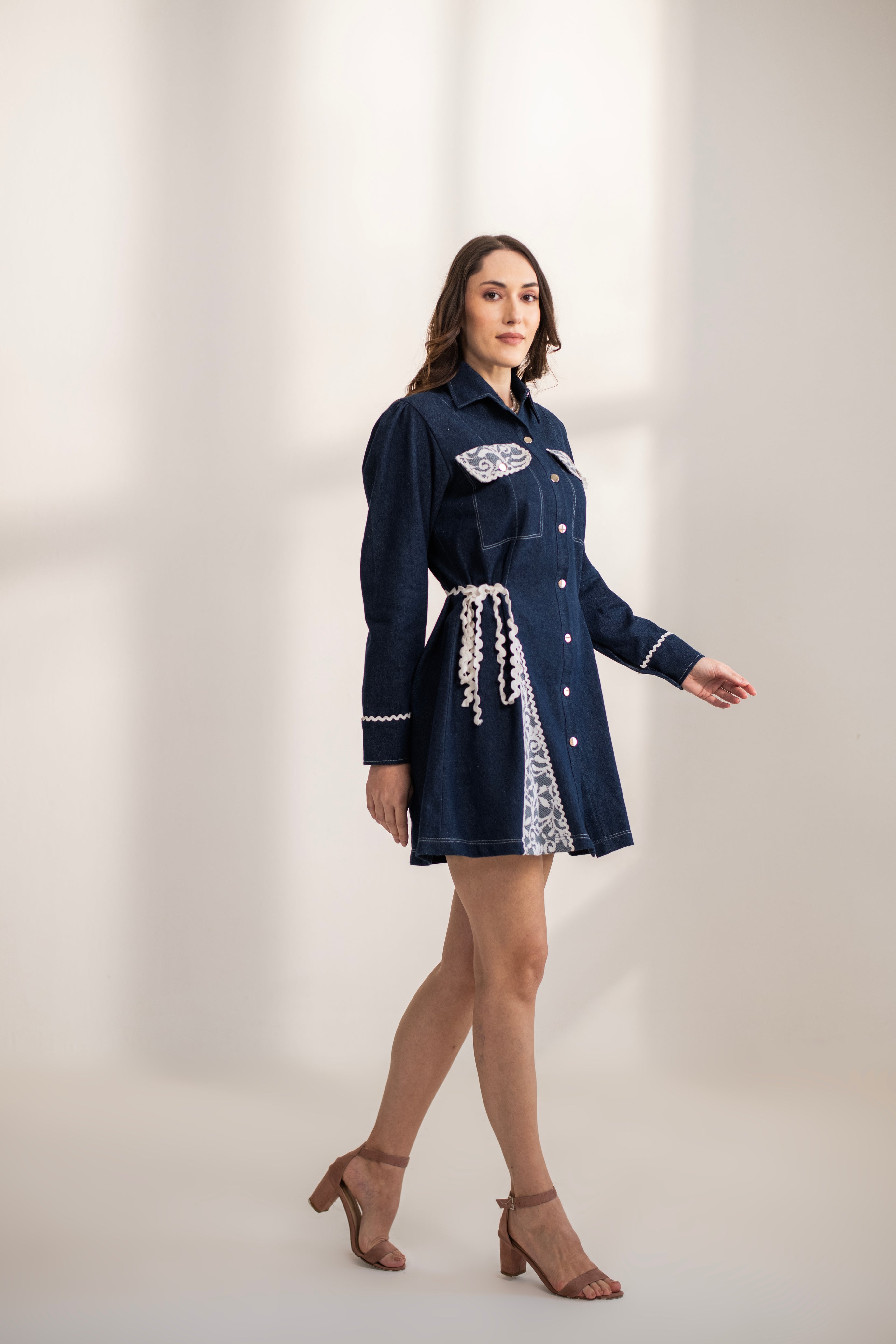 Bella Lace Denim Dress Blue