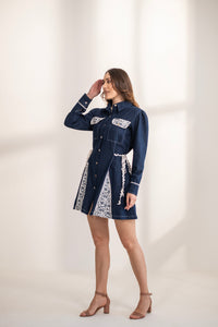 Bella Lace Denim Dress Blue