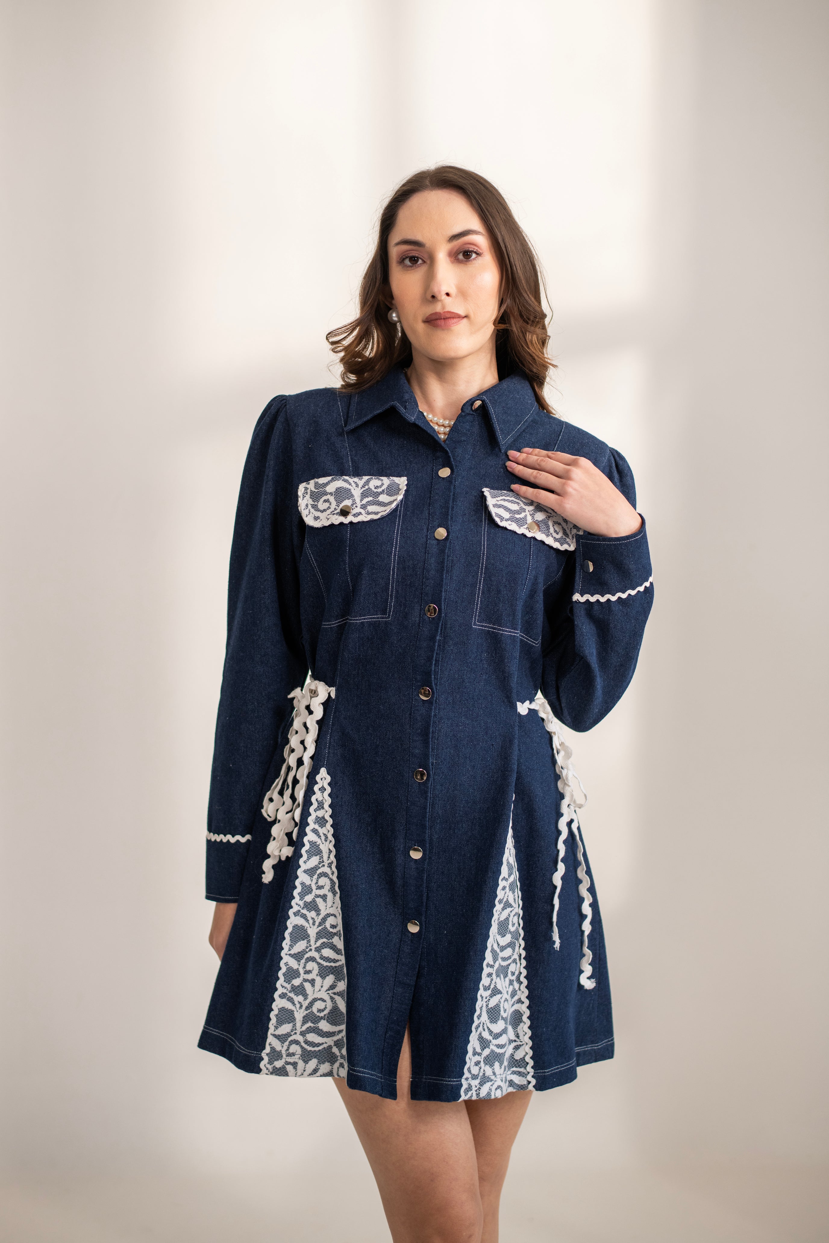 Bella Lace Denim Dress Blue