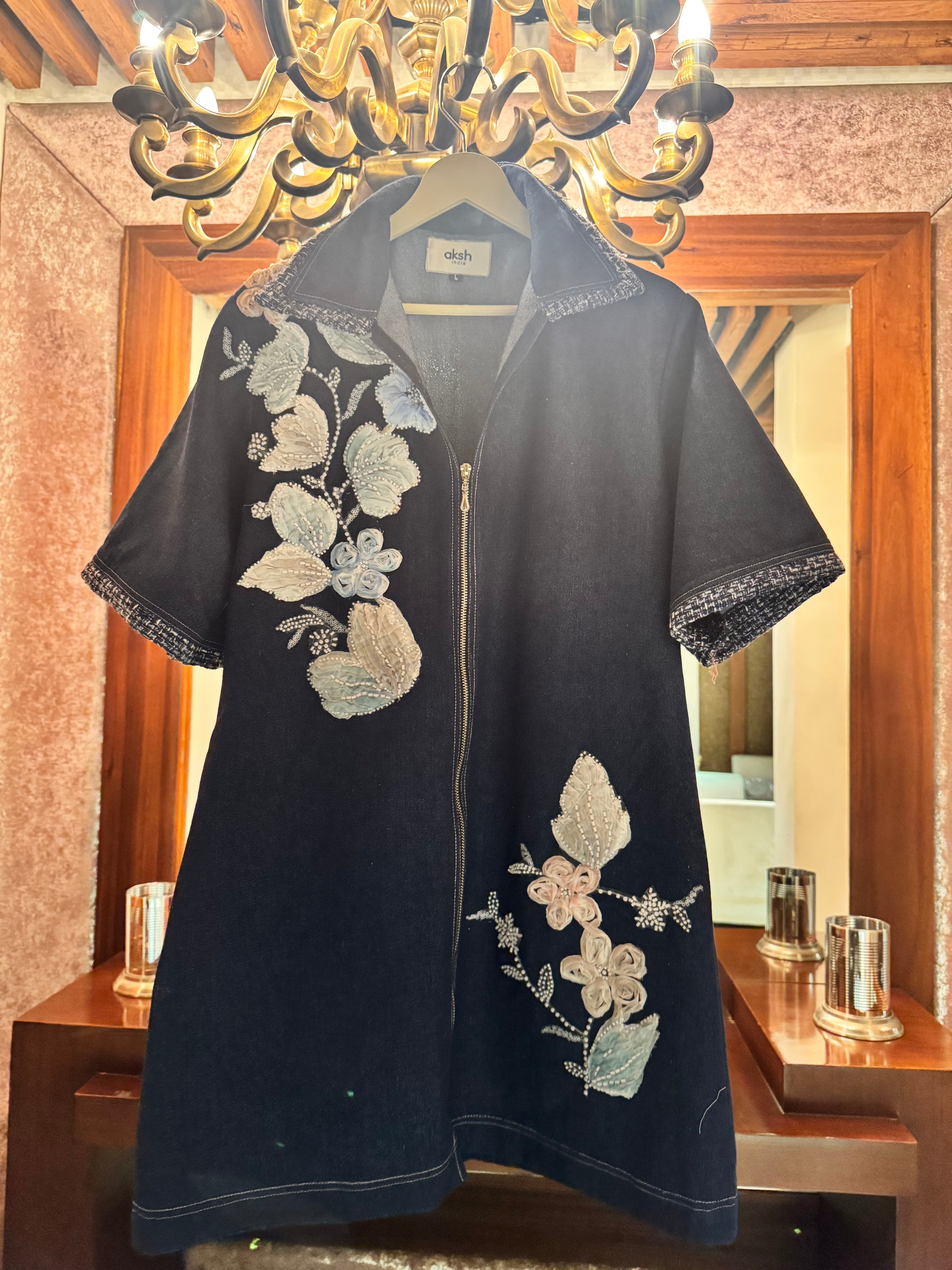 Blanca Floral Embroidered Denim Dress