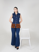 Ecru Fur Denim Vest and Pants