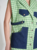 Fabelle Green Tweed And Denim Short Jacket