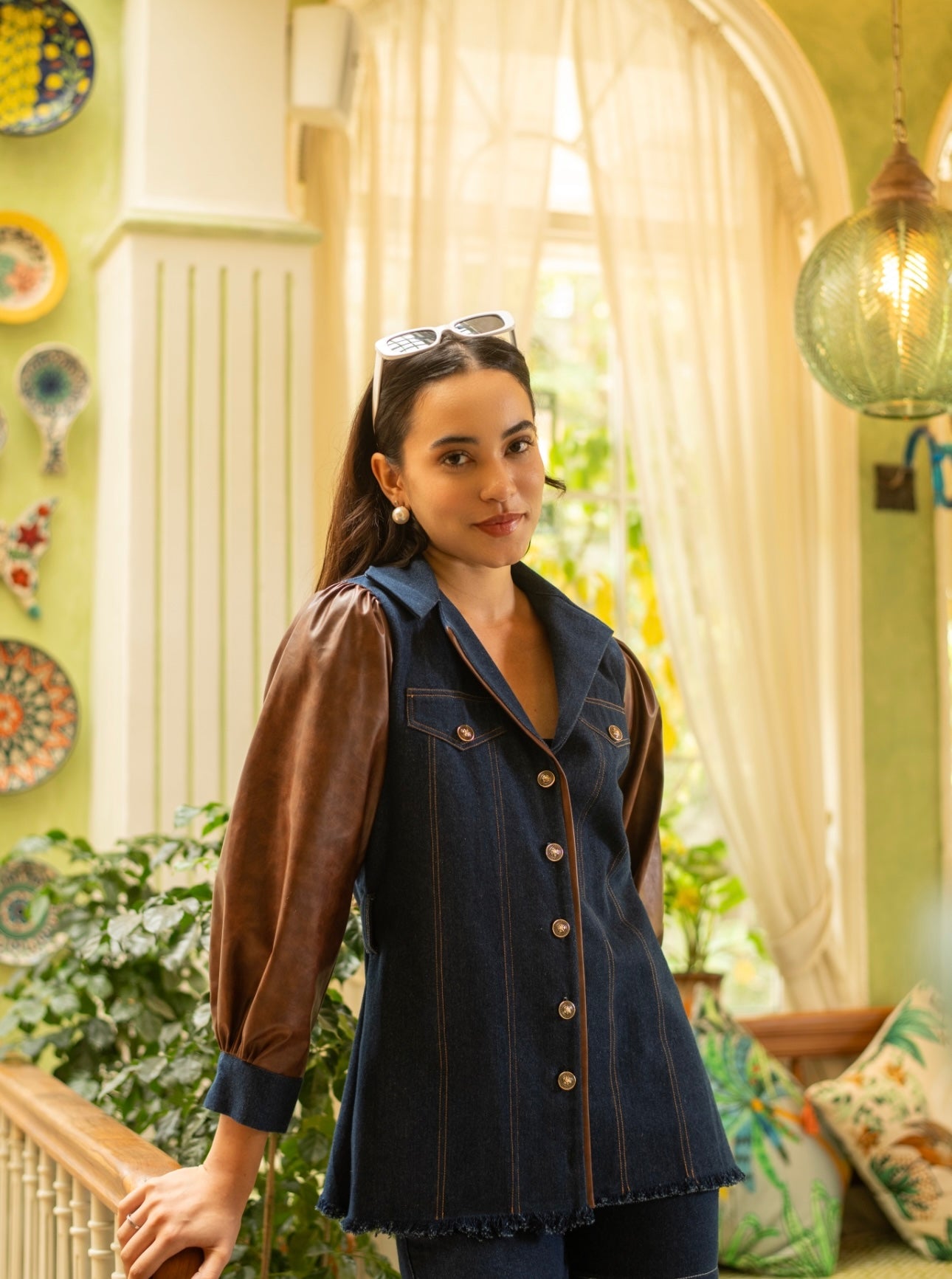 Kelly Denim And Leather Overlap Jacket