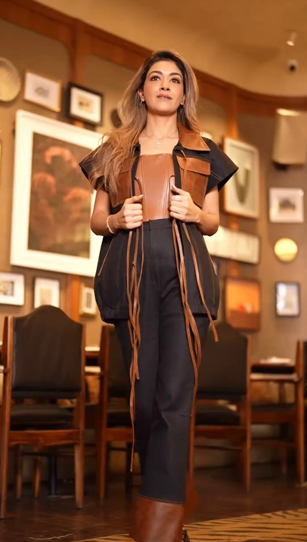 Camille Mocha Mousse Oversized Jacket and Trousers Set  with Bustier