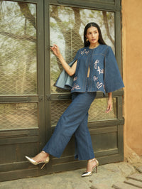 Take me to Paris French Embroidery Cape Set with Bell Bottoms